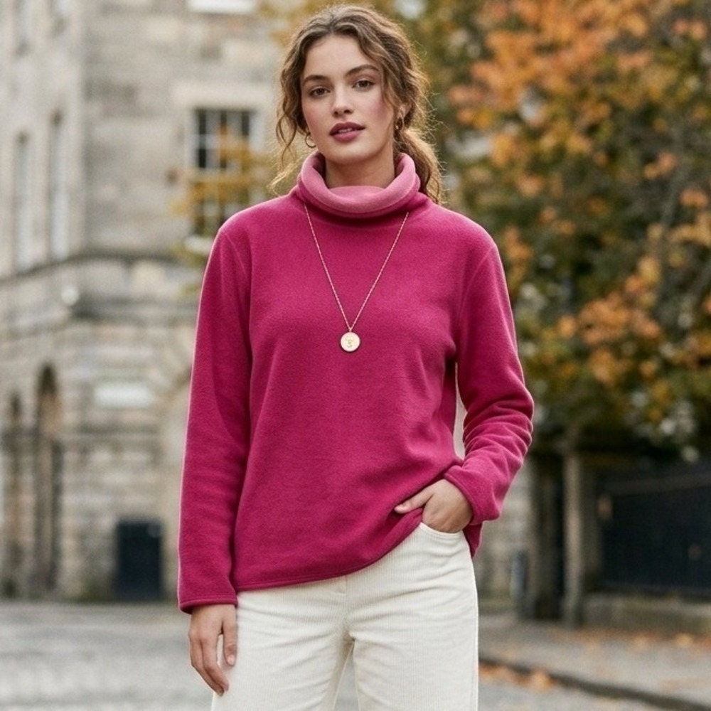 Coldwater Creek Fleece Pullover Womens Large Pink Funnel Neck Soft Barbiecore
